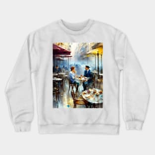 beauitful woman on parisian cafe Crewneck Sweatshirt